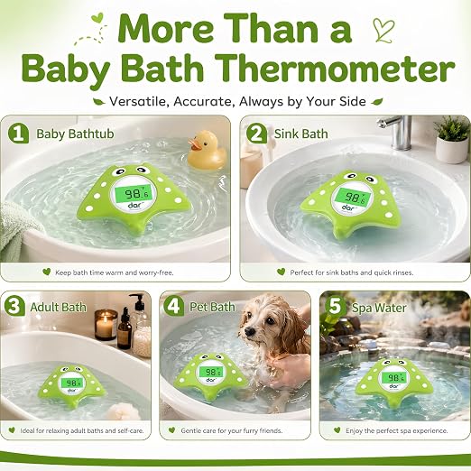 Baby Bath Thermometer, Floating Digital Water Thermometer with 3-Color Backlit Temperature Alert, BPA-Free Waterproof Bath Toy, Accurate LCD Display for Infant, Toddler, Kids & Pets