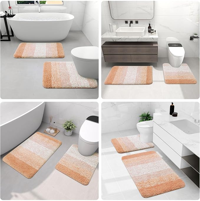 Arotive Microfiber Bathroom Rugs, Shaggy Soft and Absorbent Bath Rug, Thick Plush Machine Washable Dry Bath Mats for Bathroom, Tub and Shower, 24x16, Peach, Rectangular