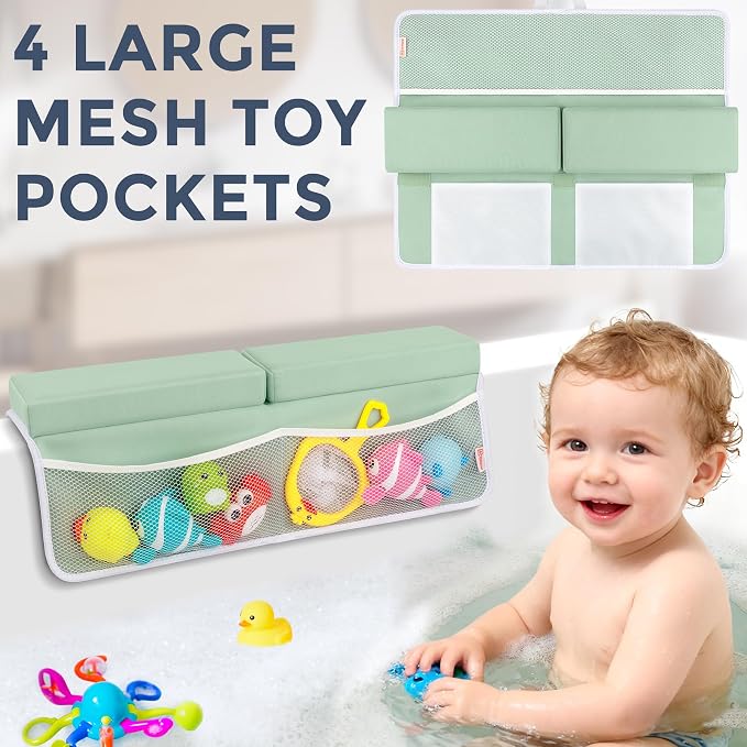 Bath Kneeler and Elbow Rest Pad Set - Comfortable 1.5” Thick Baby Bath Kneeler Pads with Toys Organizer, Non-Slip Knee Arm Support Bathtub Mat, Quick-Drying Kneeling Pad for Baby Bath Time