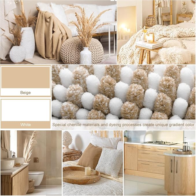BSICPRO Bathroom Rugs and Mats Sets, 2 Piece Thick Absorbent Chenille Bath Mat Rug Set Non Slip, Soft Shaggy Bath Room Floor Mats for Bathroom, Machine Washable (Beige, 20" x 47" Plus 20" x 32")