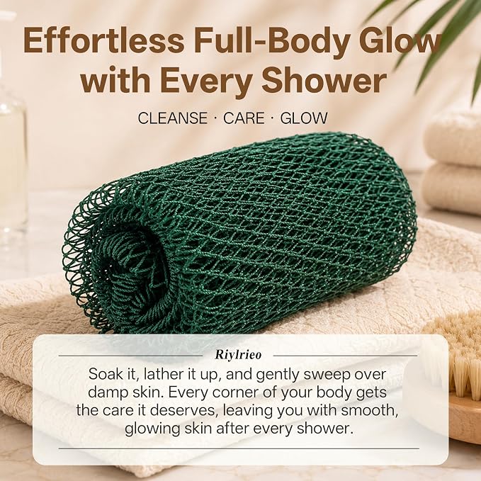 African Net Sponge for Shower, 2PCS Exfoliating Shower Sponge with Waterproof Travel Bag, Quick-Drying African Wash Cloth for Deep Cleansing & Smooth Skin (Mint Green & Forest Green)