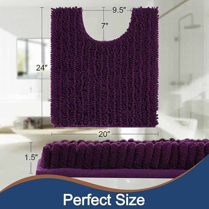 FLOLEOPA Luxury Shaggy Toilet Bath Mat U-Shaped Contour Rugs for Bathroom, Soft Comfortable Toilet Floor Mat, 24 X 20 Inches, Super Absorbent Water, Non-Slip, Machine-Washable, Plum