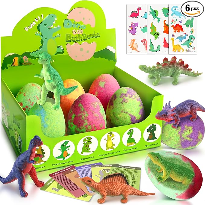 Bath Bombs for Kids with Surprise Toys Inside, XXL Dinosaur Toys Bath Bomb Eggs Gift Set, Bath Gifts for Boys 3 4 5 6 7 8 9 Year, Gentle and Kid Safe Bath Fizzy, Birthday Gifts for Kids