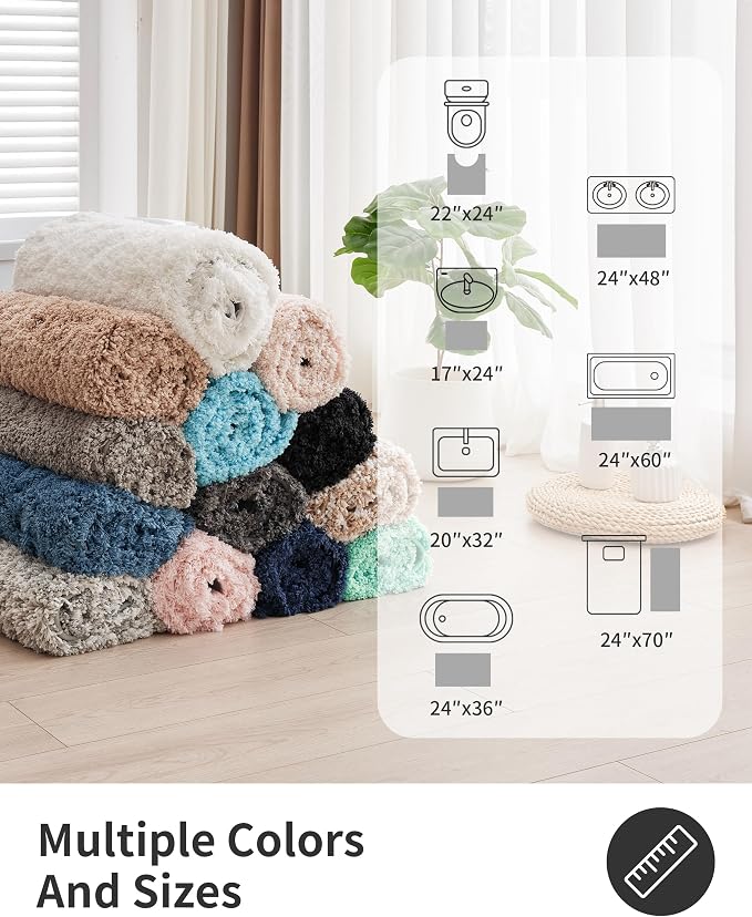 ILANGO White Bathroom Rugs 60" × 24" Non Slip & Super Absorbent Extra Thick Soft, Washable Bath Carpet Runner for Floor, Microfiber Plush Shaggy Bath Mats with Rubber for Bedroom Bathtub Shower Room