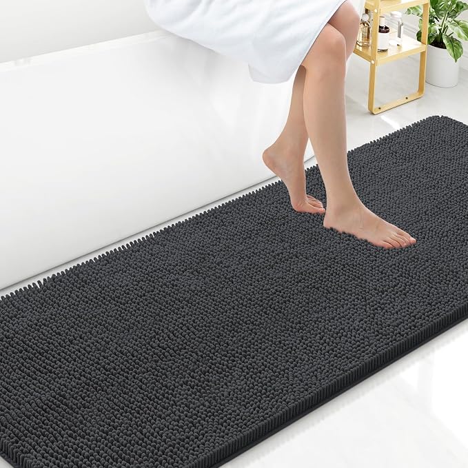 Arotive Bathroom Rugs 70x24, Extra Soft Absorbent Shaggy Chenille Bath Rugs, Machine Washable Rubber Backing Bath Mats for Bathroom Floor Tub and Shower, Home Decor Accessories, Dark Grey