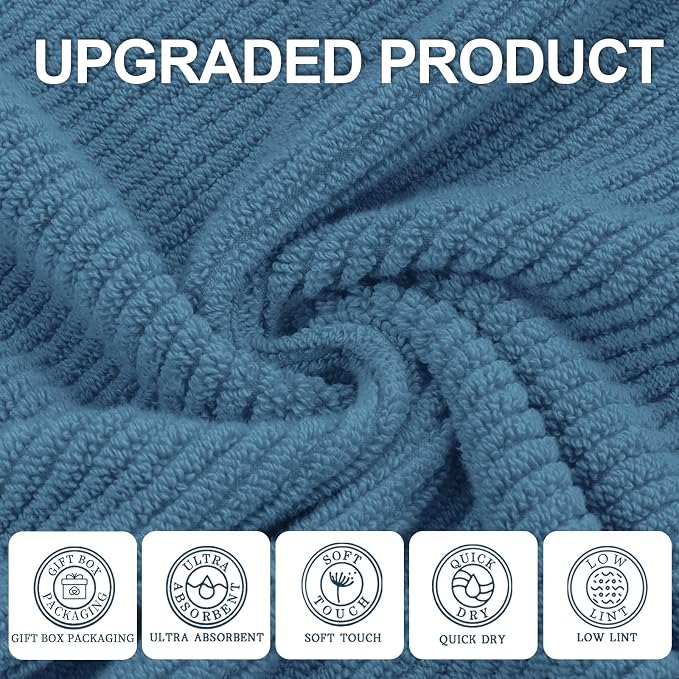 VOOVA & MOVAS Bath Towels Set of 4, Large 30" x 56" - 100% Cotton | Thick | Lightweight | Soft | Absorbent, Quick Dry Towels for Bathroom, Luxury Bathroom Essentials, Denim Blue
