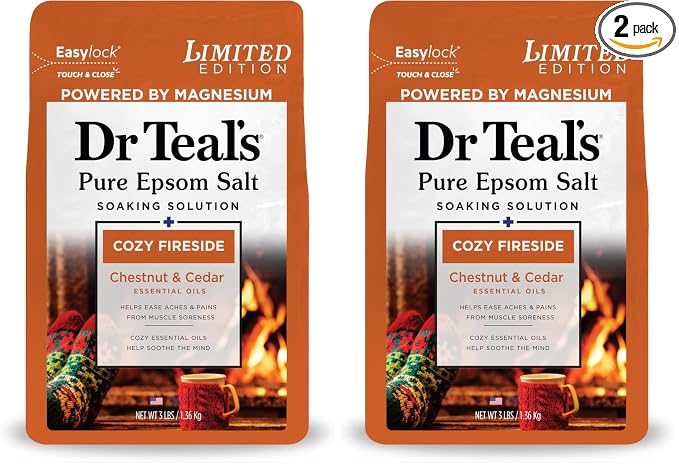 Dr Teal's Epsom Salt Magnesium Soak, Cozy Fireside, 3 lbs (Pack of 2)