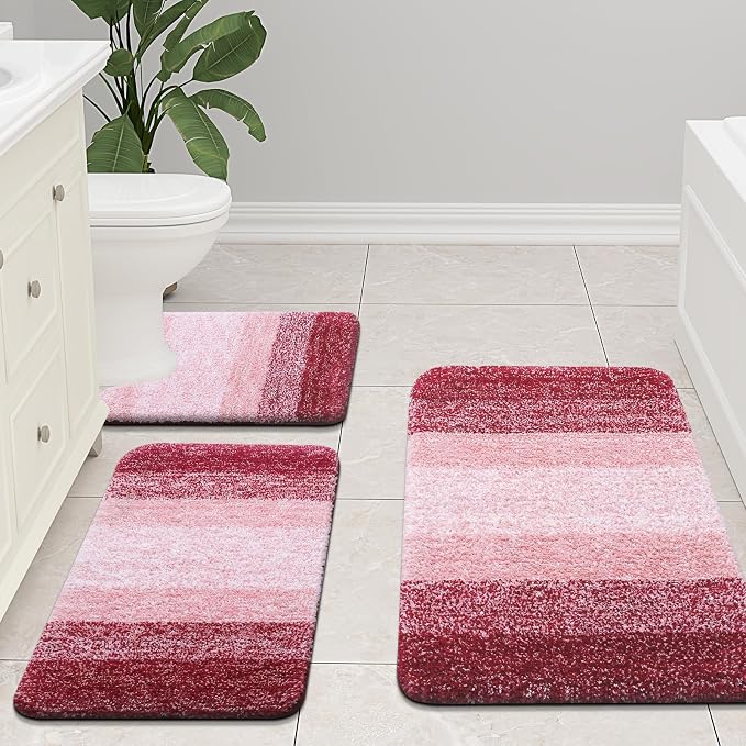 Arotive Microfiber Bathroom Rugs, Shaggy Soft and Absorbent Bath Rug, Thick Plush Machine Washable Dry Bath Mats for Bathroom, Tub and Shower, 24x16, Burgundy, Rectangular