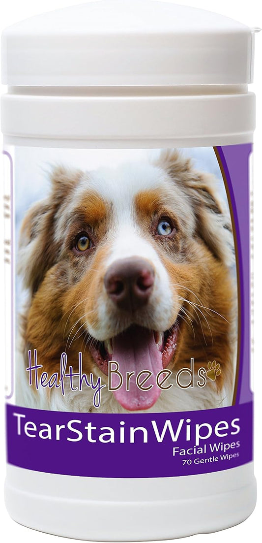 Healthy Breeds Australian Shepherd Tear Stain Wipes - Fragrance-Free Facial Wipes for Dogs - Gentle Enough for Daily Use - 70 Count