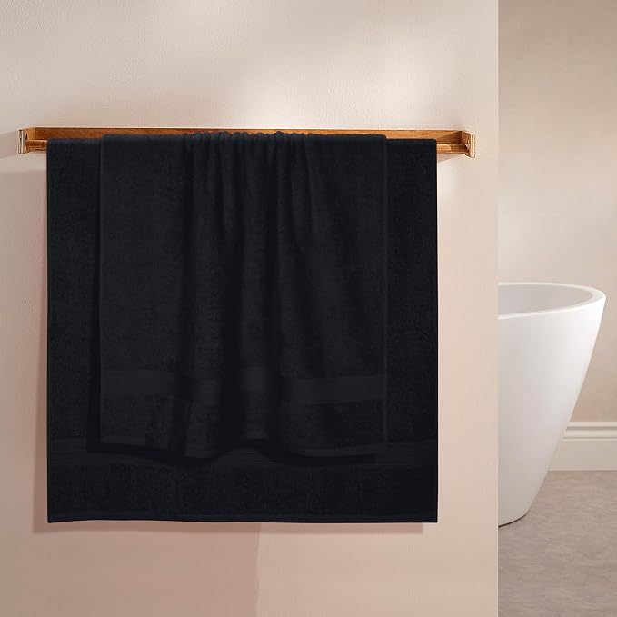 BOUTIQUO Cotton 2 Pack Oversized Bath Towel Set, Large Bath Towels 27x54, Ultra Soft, Absorbent, Compact, Quick Drying and Lightweight, Eco-Friendly and 100% Recyclable Towel Set - Black