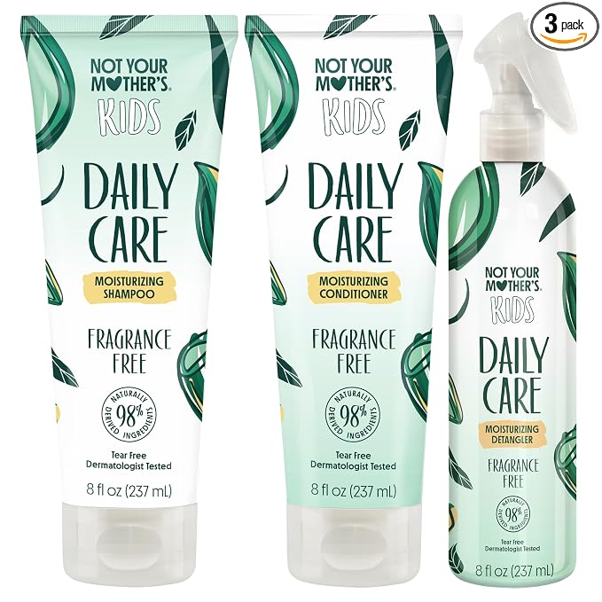 Not Your Mother's Kids Daily Care Bundle - Fragrance Free Shampoo, Conditioner, and Detangler (3-Pack) - Scent Free Hair Products for Kids