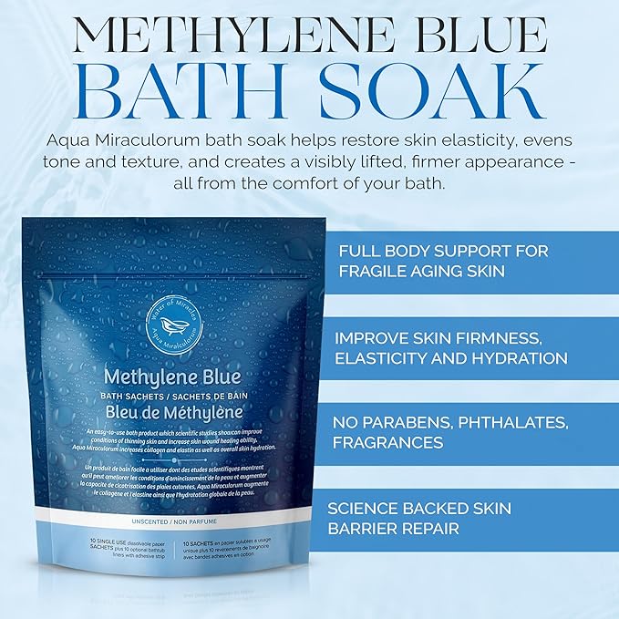 Methylene Blue Bath Soak | Age Defying Serum for Aging and Fragile Skin | Supplement for Defying The Signs of Aging Fragile Skin | USP Pharmaceutical Grade | 10 Dissolvable Sachets