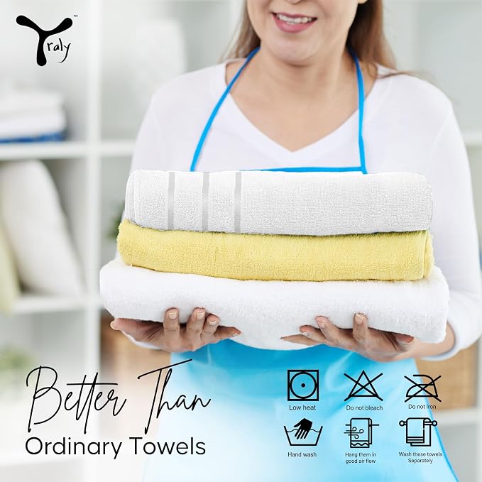 Luxury Hand Towels for Bathroom Set of 4 (16 x 28 Inch) Soft & Absorbent 600GSM Ring Spun Cotton Hand Towel Sets for Bathroom, Gym, Hotel and Spa - Viscose Stripe