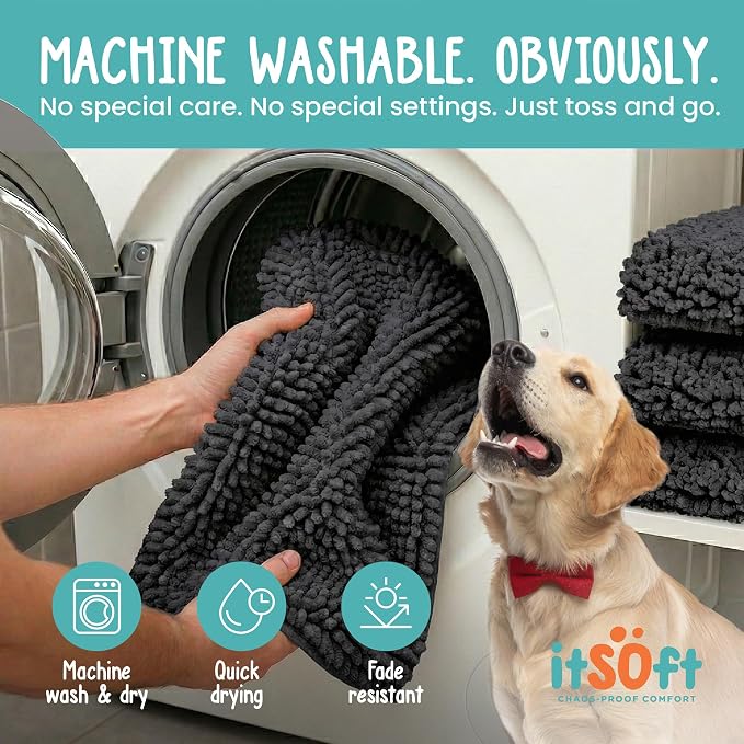 Dog Rugs for Muddy Paws 34x21 | Cleaner Mud Free Floors | Muddy Dogs Mats for Indoor, Dog Mat for Muddy Paws Door Mat Washable, Absorbent Chenille Mud Rug Paw Matt w/ Non Slip Backing, Chocolate Brown