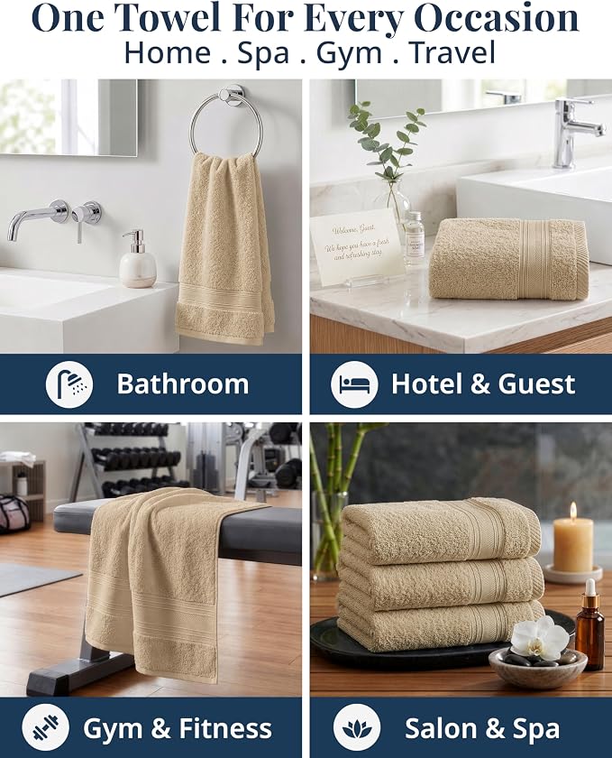 LANE LINEN Bathroom Hand Towels - 4 Pack (16" x 28"), 100% Ringspun Cotton Hand Towel Set - Soft, Lightweight, Fade & Shrink Resistant - Everyday Use, Face Towels for Bathroom, Gym and Travel - Taupe