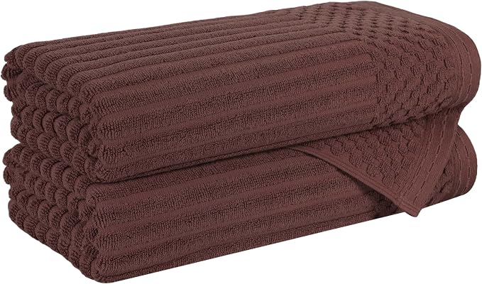 Cotton 2-Piece Solid and Ribbed Bath Towel Set, Bath Towels- 27" x 54", Java by Superior