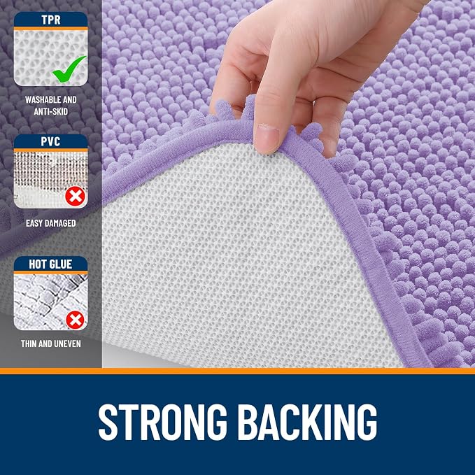 OLANLY Bathroom Runner Rugs 47x24, Soft Absorbent Chenille Bath Rugs, Rubber Backing Quick Dry, Machine Washable Long Bath Mats for Bathroom Floor, Tub and Shower, Home Decor Accessories, Lavender