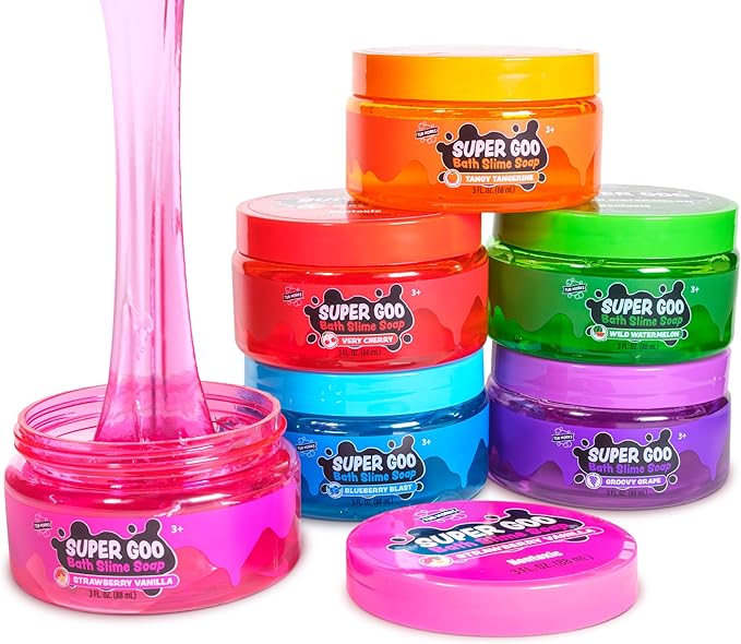 Tub Works® Super Goo Bath Slime™ Kids Soap Bath Toy, 6 Pack | Stretchy, Squishy Slime Soap for Toddler Bath | Fresh, Fruity Scents | Nontoxic | Sensory Fun Kids & Toddler Bath Toys