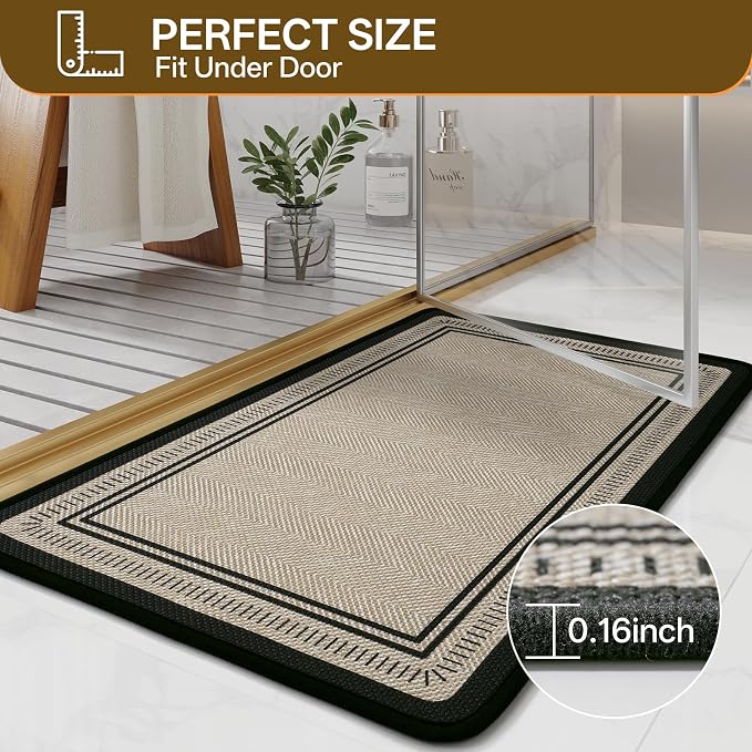 Non Slip Bath Mat with Rubber Backing, Absorbent Quick Dry Bath Rugs Washable, Thin Bathroom Rugs Fit Under Door for Bathroom Floor, Shower and Sink, 16"×24", Brown