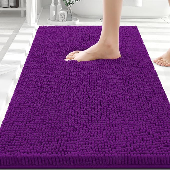 Smiry Luxury Chenille Bathroom Rugs 30x20, Extra Soft and Absorbent Shaggy Bath Mat, Machine Washable, Non-Slip Plush Carpet Runner for Tub, Shower, and Floor, Home Decor Accessories, Violet