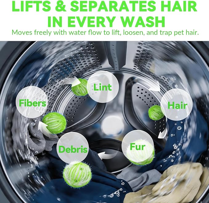 12 Pack Pet Hair Remover for Laundry, Reusable Dog & Cat Hair Catcher, Washer & Dryer Safe Laundry Balls, Anti-Tangle Design, Helps Remove Lint & Fur from Clothes, Bedding & Blankets (Mustard Green)