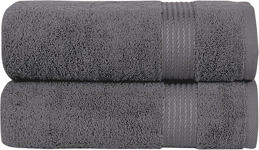 Elegant Comfort Premium Turkish Cotton 2 Pack Bath Towel Set - 27 x 54 inch, Luxurious Hotel Spa Quality 100% Turkish Cotton 2PC Bath Towel Set - Highly Absorbent - Soft Bathroom Towels, Grey