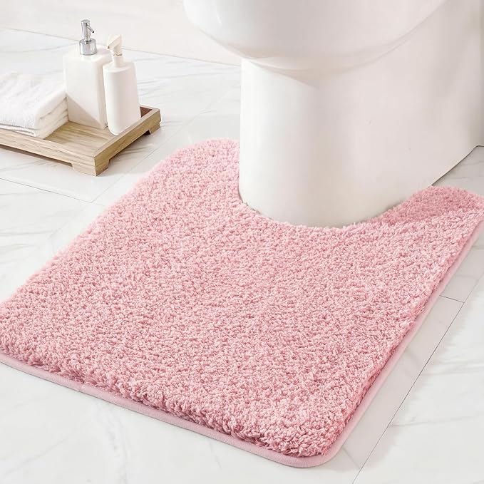 Exclusivo Mezcla Toilet Rugs U-Shaped 20x24, Extra Soft Non Slip Absorbent Microfiber Bath Rugs, Machine Washable Quick Dry Bath Mats for Toilet, Solid Pink