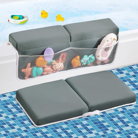 Baby Bath Kneeler and Elbow Rest Pad Set,Bath Kneeling Pad Thick Soft Quick Dry Bathtub Mat for Bathing Time,Baby Essentials Memory Foam with Toys Organizer Gifts for Parents,Dark Grey
