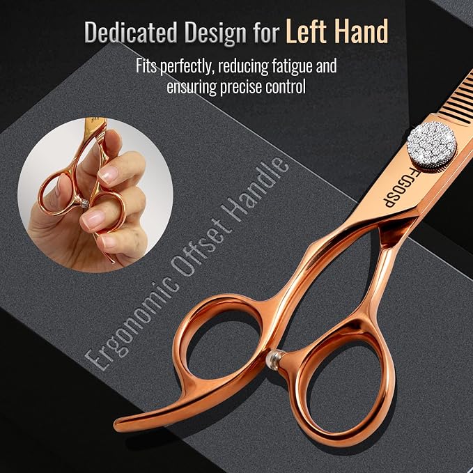 Lefty Thinning Shears for Dogs 49 Teeth 7'' Rose Gold Titanium Professional Blending Thinner Scissors for Dogs Cats Pet Japan 440C Sharp Left Handed(7,Thinner)