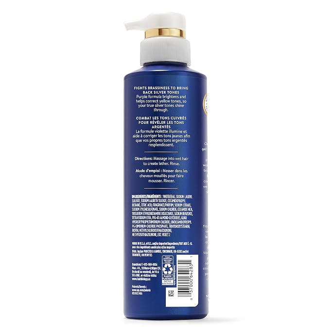Hair Biology Biotin-Infused Purple Shampoo and Conditioner Set for Grey Hair, Anti-Brassiness, Moisturizing, Color-Safe, Silver & Glowing, Corrects Yellow Tones, 12.8 Fl Oz Each, 2 Count (Pack of 4)