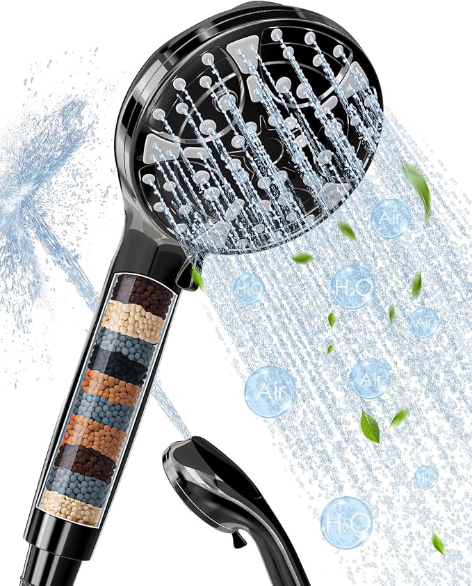 High Pressure Shower Head with Handheld Filtered Shower Head for Hard Water 10 Spray Modes Detachable Shower Head with 71" Hose for Family Children Pets