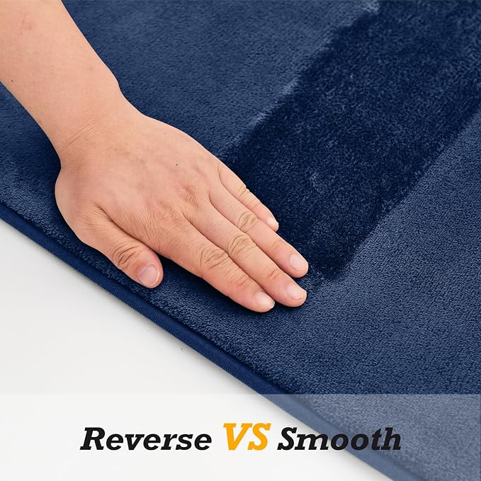 HUXMEYSON Bathroom Rugs Sets 2 Piece, Non-Slip & Quick Dry Bath Mat Set, Ultra Soft Velvet Bath Rugs for Bathroom, Toilet and Shower Floor, Navy
