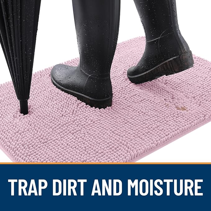 OLANLY Dog Door Mat for Muddy Paws 32x20, Absorbs Moisture and Dirt, Absorbent Non-Slip Washable Doormat, Quick Dry Chenille Mud Mat for Dogs, Entry Indoor Entryway Carpet for Inside Floor, Dusty Rose