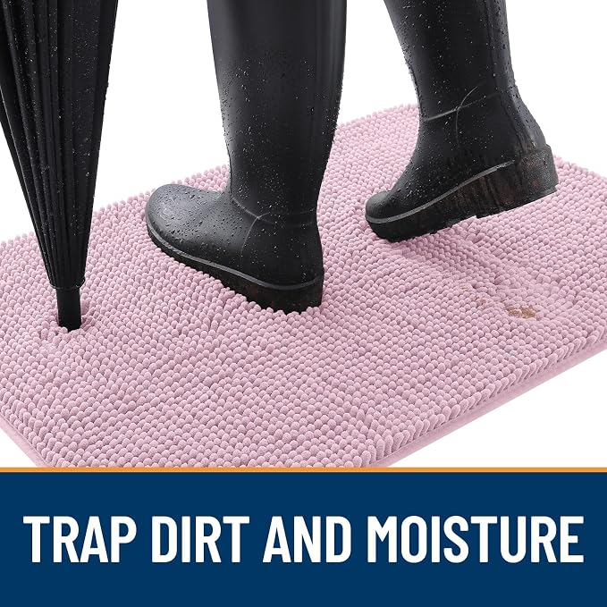 OLANLY Dog Door Mat for Muddy Paws 50x30, Absorbs Moisture and Dirt, Absorbent Non-Slip Washable Doormat, Quick Dry Chenille Mud Mat, Entry Indoor Entryway Carpet for Inside Floor, Dusty Rose