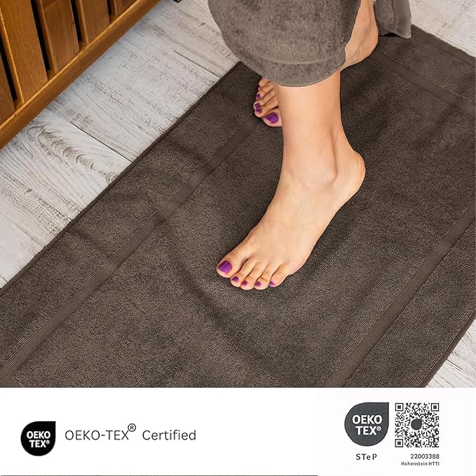 SALBAKOS 100% Turkish Cotton Bath Mat Set 2-Piece - 20x34 inch, Hotel & Spa Collection, Soft, Absorbent, Long Lasting, Durable Bathroom Rugs | Made in Turkey (Chocolate, 2 Bath Mats)