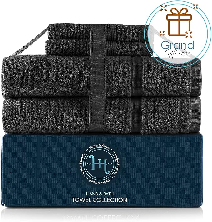 Hearth & Harbor Bath Towels - 100% Ring Spun Cotton Luxury Towels - Ultra Soft & Highly Absorbent, Bathroom Towels. Floor Mat, Black