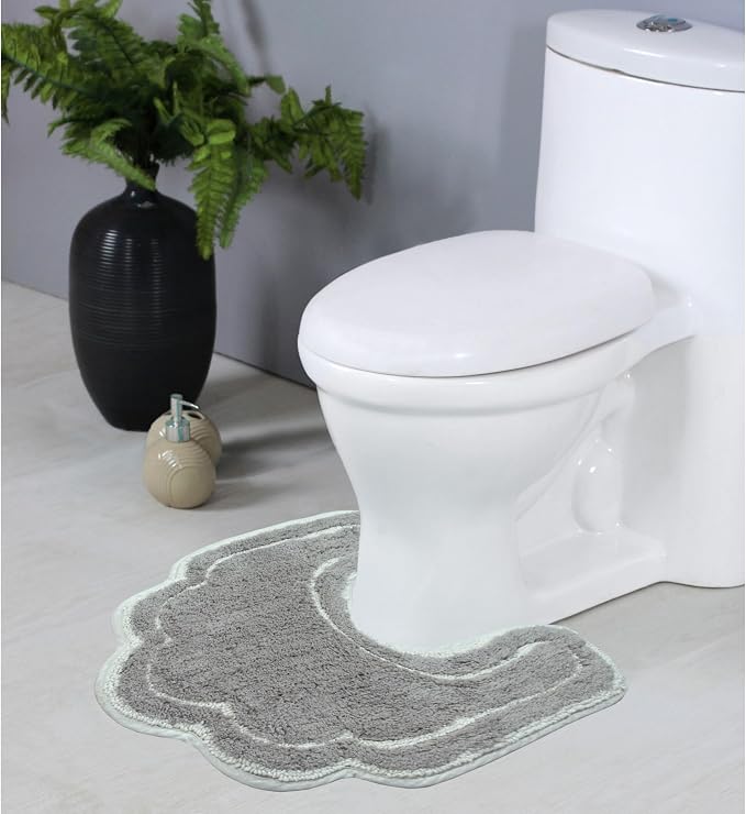 Home Weavers Allure Collection Toilet Rugs U Shaped Contour, 100% Cotton Soft, Absorbent, Machine Washable, 20"x20" Contour, Gray