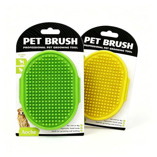 2Pack Dog Bath Brushes, Dog Grooming Brush Pet Bath Brush Scrubber Pet Shampoo Brush Soothing Massage Rubber Comb with Adjustable Ring Handle for Wet Dry Long Short Haired Dogs and Cats