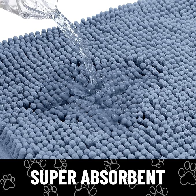 Smiry Dog Door Mat for Muddy Paws, Absorbent Dirt Trapper Non Slip Quick Dry Washable Chenille Mat for Mud Dogs, Entry Rug for Indoor and Outdoor (30x20 Inches, Airy Blue and Black)