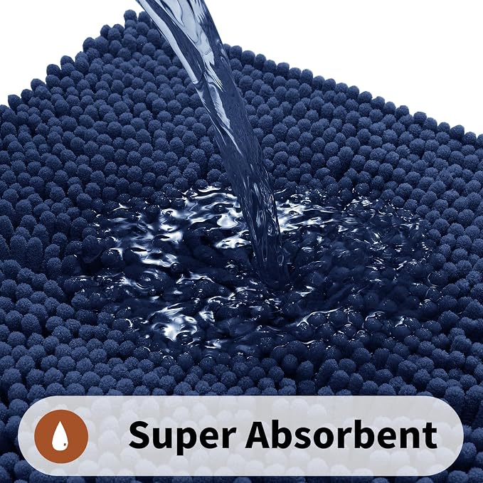 Yimobra Toilet Rugs U Shaped Washable - 24"x20" Non Slip Plush Contour Bath Rugs for Toilet - Super Soft Absorbent Quick Dry Toilet Mats for Bathroom,Navy Blue
