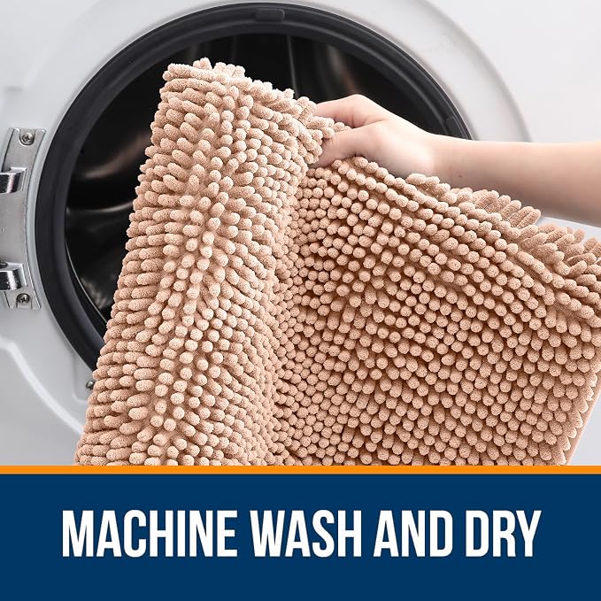 OLANLY Bathroom Runner Rugs 59x24, Extra Soft Absorbent Chenille Bath Rugs, Rubber Backing Quick Dry, Machine Washable Long Bath Mats for Bathroom Floor, Tub and Shower, Home Decor Accessories, Peach