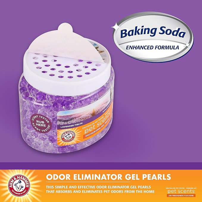 Arm & Hammer for Pets Air Care Pet Scents Deodorizing Gel Beads, Pet Odor Eliminator for Rooms Closets and Small Spaces with Long Lasting Odor Control, Lavender Fields Scent, 12 oz