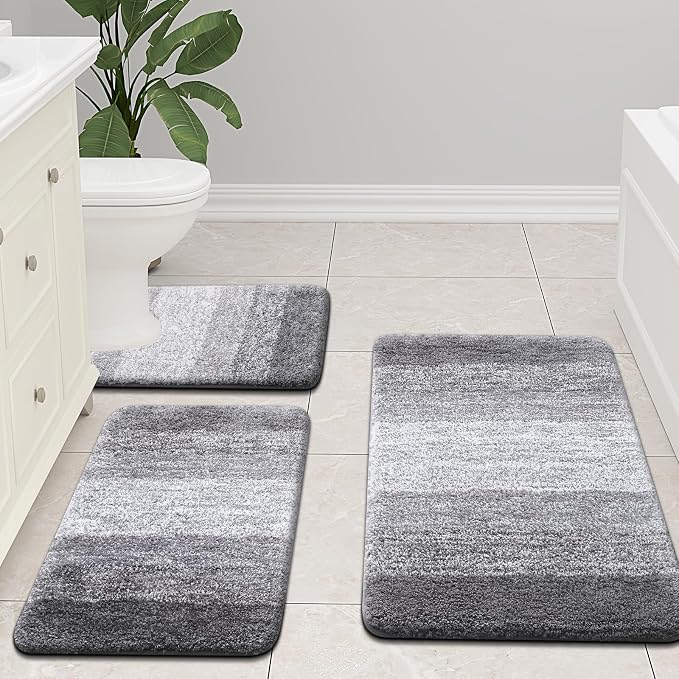 Arotive Microfiber Bathroom Rugs, Shaggy Soft and Absorbent Bath Rug, Thick Plush Machine Washable Dry Bath Mats for Bathroom, Tub and Shower, 24x16, Grey, Rectangular