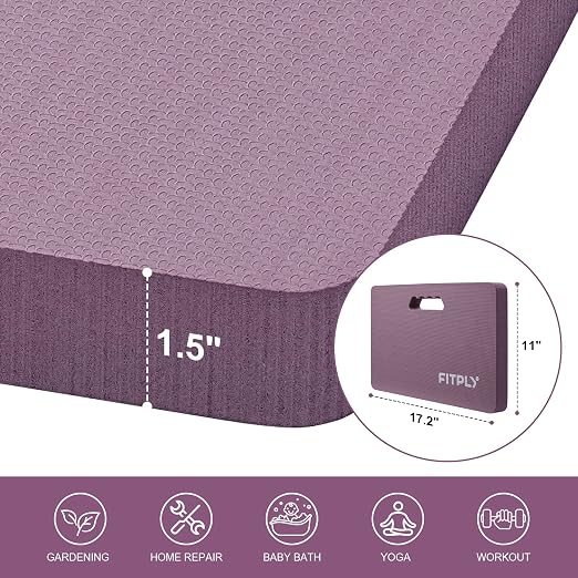 Extra Thick Garden Kneeling Pad - Foam Kneeling Pads for Gardening, Work & Exercise - Water-Resistant Knee Mat with Shock Absorbent Cushions for Baby Bath & Yoga, 17.2x11x1.5in, Purple