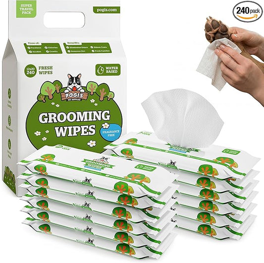 Pogi’s Dog Wipes – Hypoallergenic Pet Wipes for Paws, Body & Butt – Cleaning & Hydrating, Fragrance Free, 240 Count