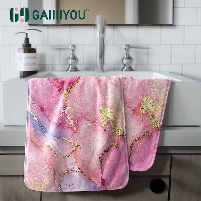 Pink Marble Art Hand Towels Luxury Premium Fleece Bathroom Towel for Women Yoga Spa