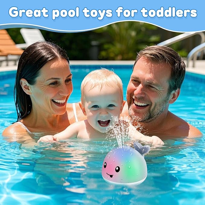 ANGGIKO Baby Girl Bath Toys, Pool Water Table Toy for Babies Girl Gift, Toddler Bath Toys for Kids Ages Light Up Whale Bath Toy Sprinkler Summer Bathtub Fountain Baby Toy