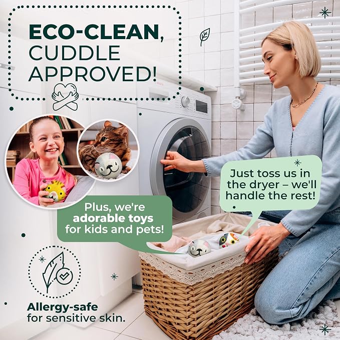Chemical Free & Baby Safe! Reusable Wool Dryer Balls XL 6-Pack - Reduces Static, Cuts Dry Time, & Softens Naturally