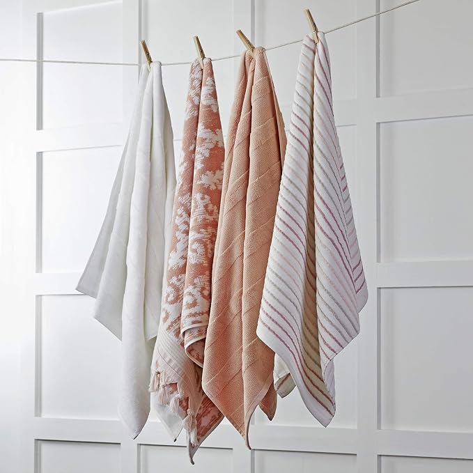SKL Home Mirage Fringe 2 Bath, 2 Hand Towel Set, Blush