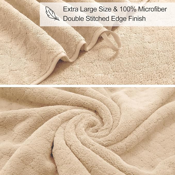 Luxury Bath Towels Set - 12 Piece (4 Large Bath Towels,4 Hand Towels,4 Washcloths), 100% Microfiber,Extra Absorbent Super Soft & Quick Dry,Complete Family Pack for Bathroom Gym Pool,Beige